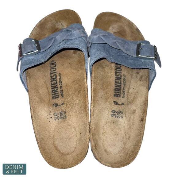 Birkenstock Oita Blue Suede Slide Sandals Braided Strap Boho Comfort Womens 8 - Picture 12 of 15